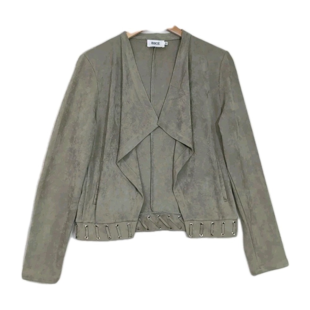 BKE Buckle Faux Suede Jacket Women M Sage Green Lightweight Stretch Boho Western
